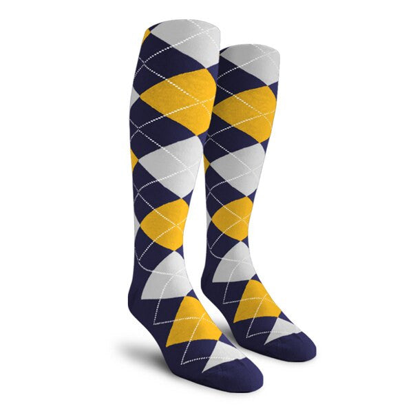 Golf Knickers: Ladies Over-The-Calf Argyle Socks - Navy/Gold/White