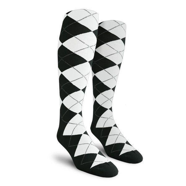Golf Knickers: Ladies Over-The-Calf Argyle Socks - Black/White