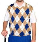 Golf Knickers: Men's Argyle Sweater Vest - Khaki/Royal/White Clothing