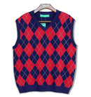 Golf Knickers: Men's Argyle Sweater Vest - Navy/Red Clothing