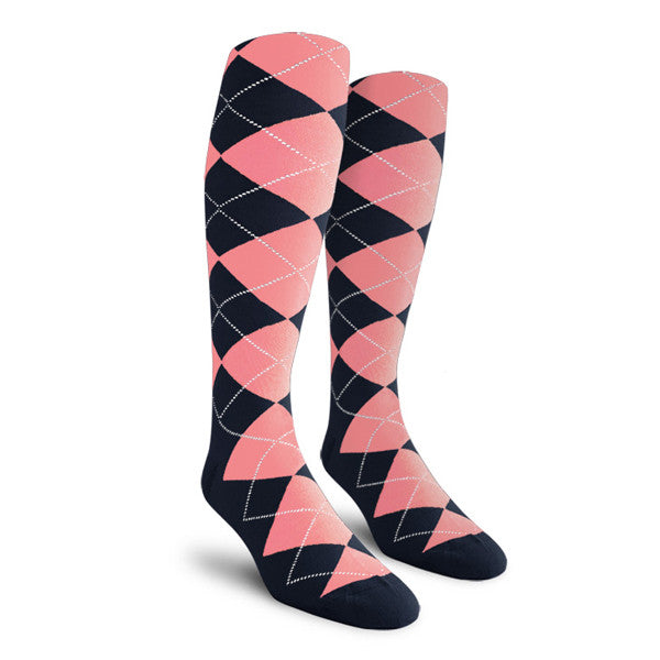 Golf Knickers: Ladies Over-The-Calf Argyle Socks - Navy/Pink