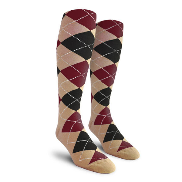 Golf Knickers: Men's Over-The-Calf Argyle Socks - Khaki/Black/Maroon