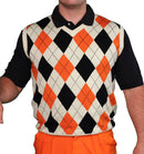 Golf Knickers: Men's Argyle Sweater Vest - Natural/Black/Orange Clothing