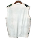 Golf Knickers: Men's Argyle Sweater Vest - White/Dark Green/Navy Clothing