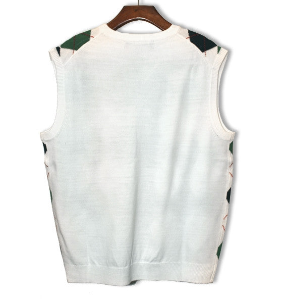 White/Dark Green/Navy Argyle Sweater Vest 