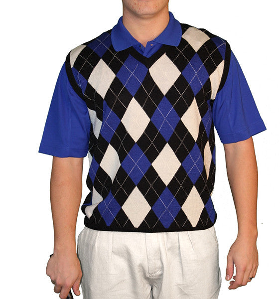 Golf Knickers: Men's Argyle Sweater Vest - Black/Royal/White