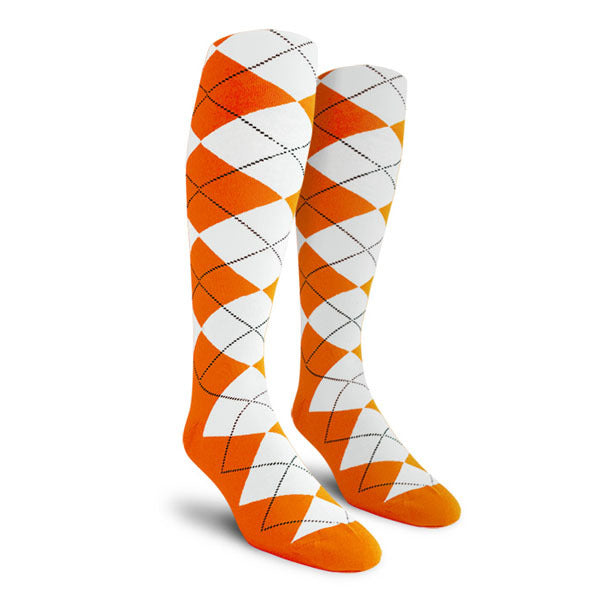 Golf Knickers: Men's Over-The-Calf Argyle Socks - Orange/White