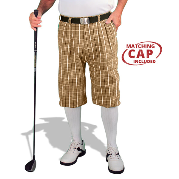 Golf Knickers: Mens Plaid 'Limited Edition' Golf Knickers & Cap - Khaki