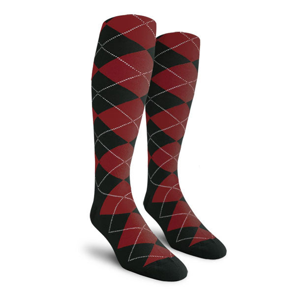 Golf Knickers: Ladies Over-The-Calf Argyle Socks - Black/Maroon