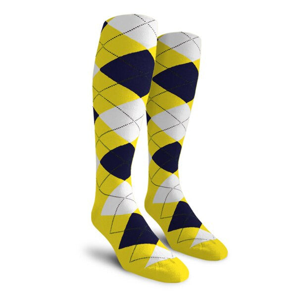 Golf Knickers: Ladies Over-The-Calf Argyle Socks - Yellow/Navy/White