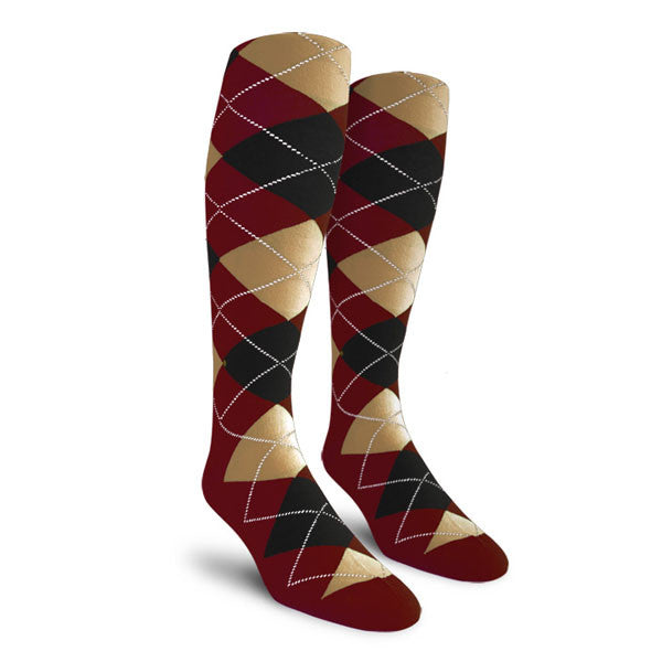 Golf Knickers: Ladies Over-The-Calf Argyle Socks - Maroon/Black/Khaki