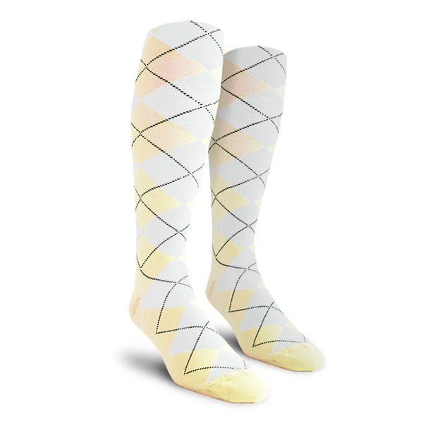 Golf Knickers: Men's Over-The-Calf Argyle Socks - Natural/White