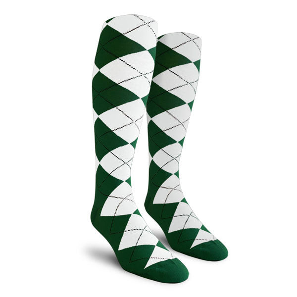 Golf Knickers: Ladies Over-The-Calf Argyle Socks - Dark Green/White