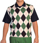 Golf Knickers: Men's Argyle Sweater Vest - White/Dark Green/Navy Clothing
