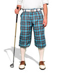 black, white, turquoise plaid golf knickers