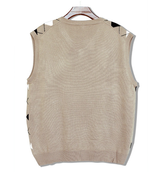 Taupe/Black/White Argyle Sweater Vest
