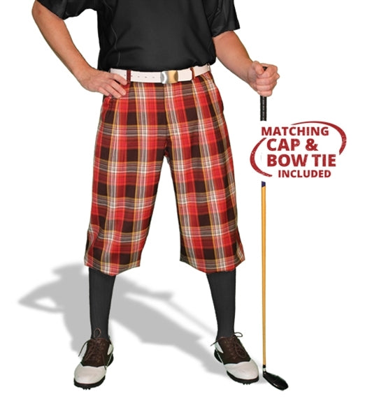 brown, red, white plaid golf knickers