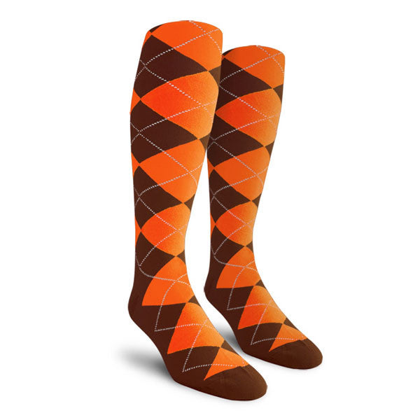 Golf Knickers: Ladies Over-The-Calf Argyle Socks - Brown/Orange