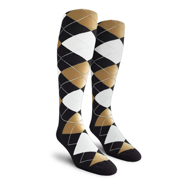 Golf Knickers: Ladies Over-The-Calf Argyle Socks - Black/Khaki/White