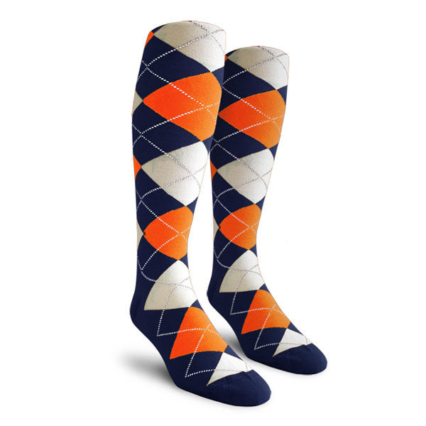Over Calf Argyle Socks Navy Orange White