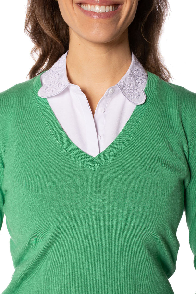Golftini: Women's Long Sleeve V-Neck Sweater - Kelly Green