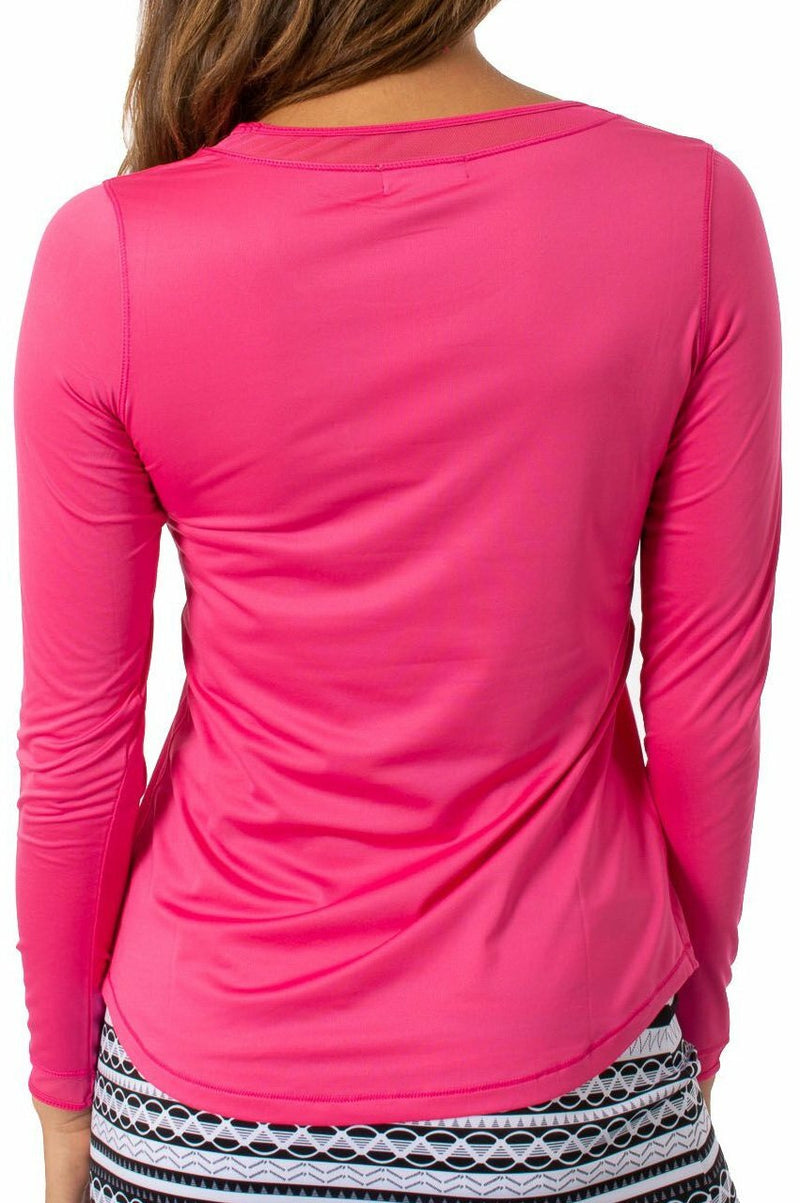 Golftini: Women's Long Sleeve Mesh Trim Top - Hot Pink