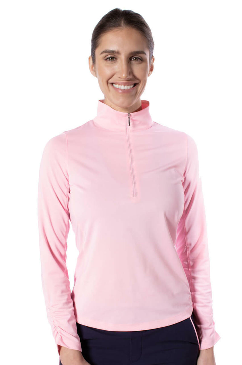 Golftini: Women's Long Sleeve Zip Mock Stretch Polo - Light Pink