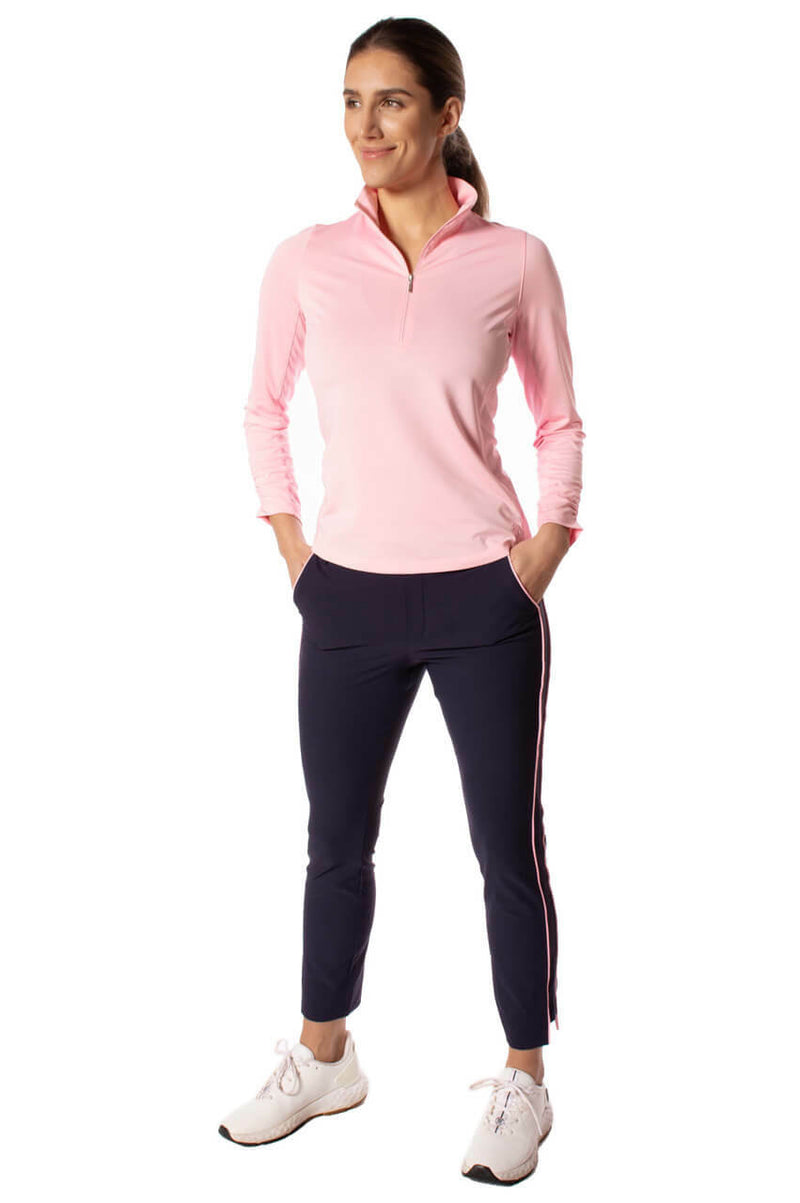 Golftini: Women's Long Sleeve Zip Mock Stretch Polo - Light Pink