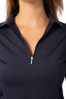 Golftini: Women's Long Sleeve Zip Tech Polo - Navy