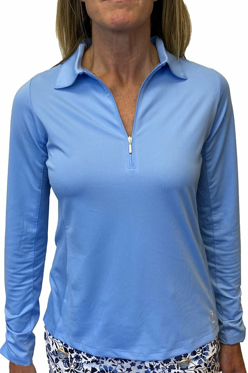 Golftini: Women's Long Sleeve Breathable Zip Tech Polo - Sky Blue