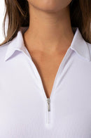 Golftini: Women's Long Sleeve Breathable Panel Zip Tech Polo - White