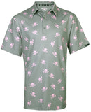 Tattoo Golf: Men's Lucky 13 Cool-Stretch Golf Shirt - Grey/Pink Clothing