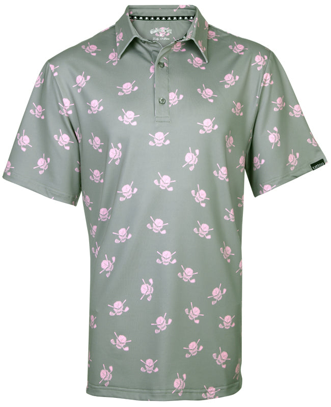 Tattoo Golf: Men's Lucky 13 Cool-Stretch Golf Shirt - Grey/Pink