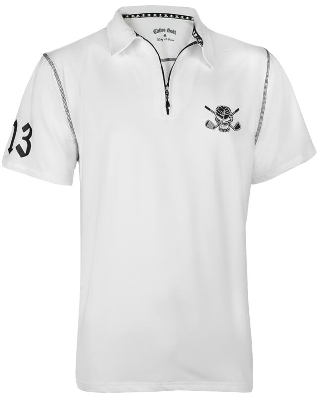 Tattoo Golf: Men's Polo Golf Shirt - Lucky 13  Hybrid Performance (White/Black)