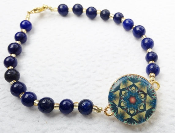 One Putt Designs - Lush Lapis Lazuli with gold glass beads Ball Marker Ankle Bracelet #4LL