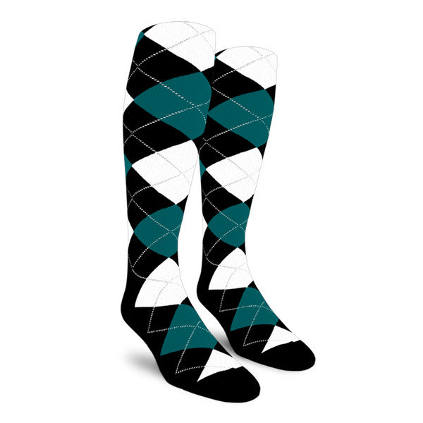 Golf Knickers: Ladies Over-The-Calf Argyle Socks - Black/Teal/White