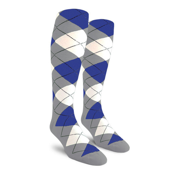 Golf Knickers: Ladies Over-The-Calf Argyle Socks - Taupe/White/Royal