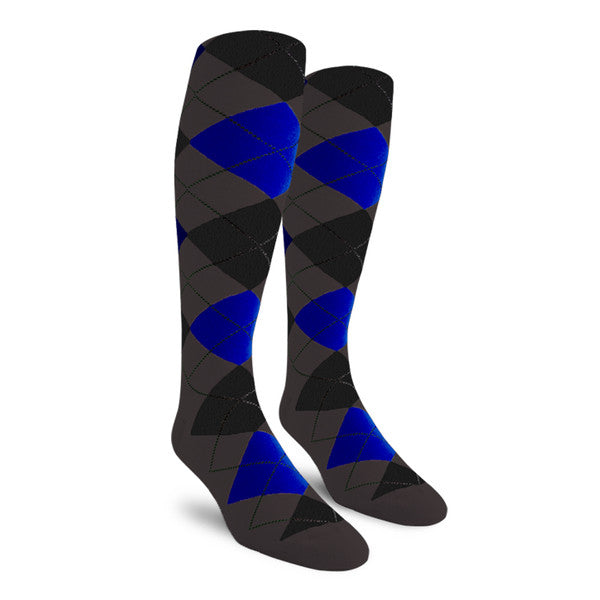 Golf Knickers: Ladies Over-The-Calf Argyle Socks - Charcoal/Black/Royal