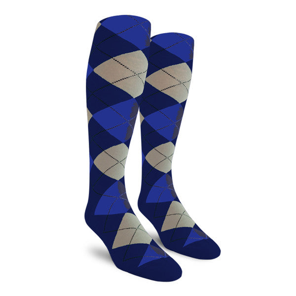 Golf Knickers: Ladies Over-The-Calf Argyle Socks - Navy/Khaki/Royal Socks