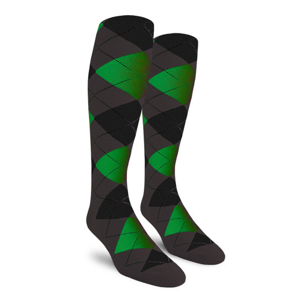 Golf Knickers: Men's Over-The-Calf Argyle Socks - Charcoal/Black/Lime