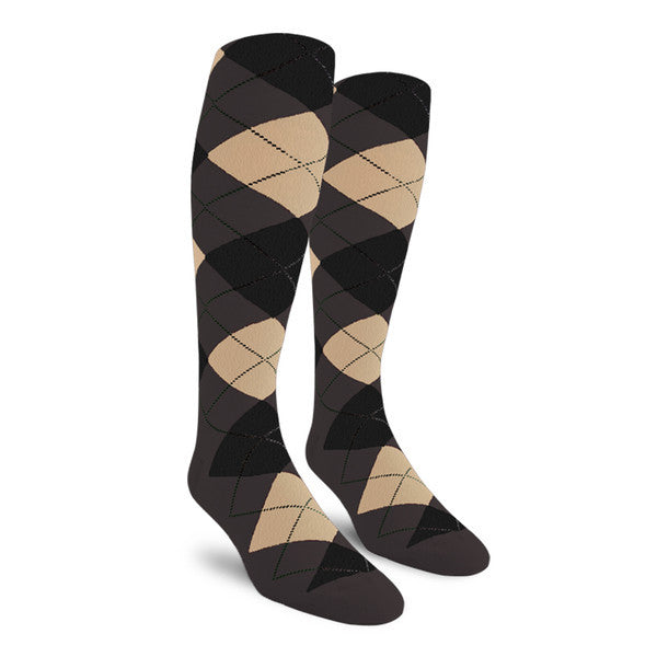 Golf Knickers: Ladies Over-The-Calf Argyle Socks - Charcoal/Black/Khaki