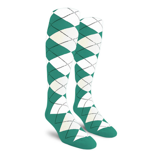 Golf Knickers: Ladies Over-The-Calf Argyle Socks - Teal/White