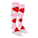 Golf Knickers: Men's Over-The-Calf Argyle Socks - White/Pink/Red Socks