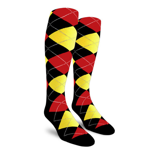 Golf Knickers: Men's Over-The-Calf Argyle Socks - Black/Yellow/Red