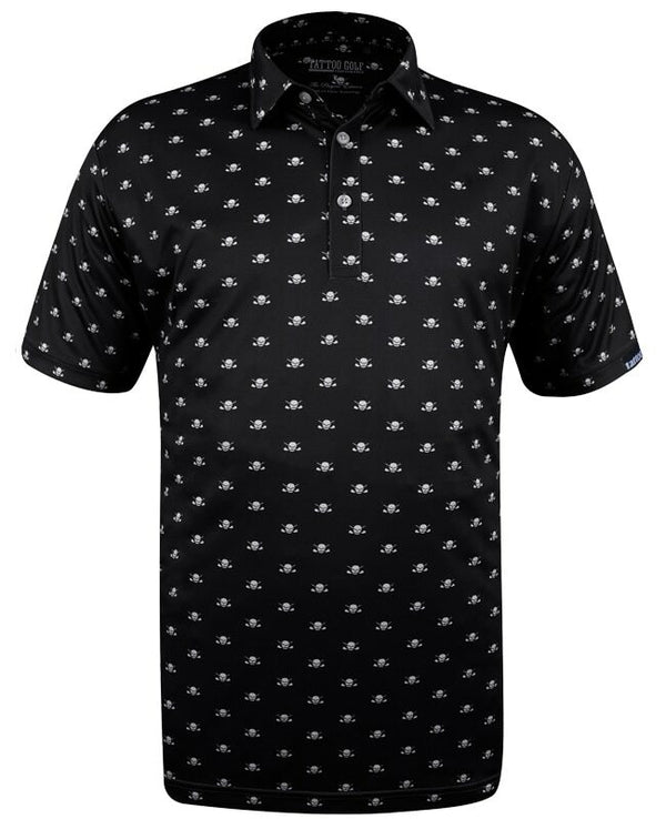 Men's Black Micro Skull ProCool Golf Shirt by Tattoo Golf