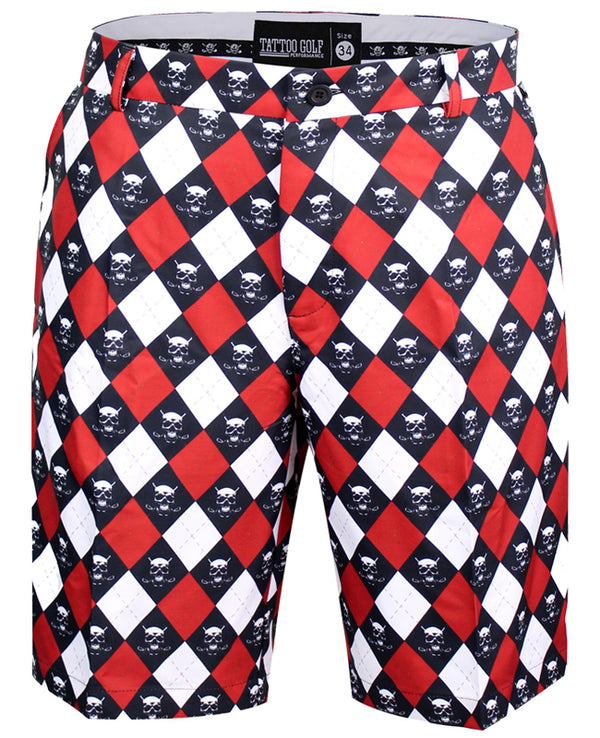 Mens Argyle Monster ProCool Golf Shorts (Red/Black/White) by