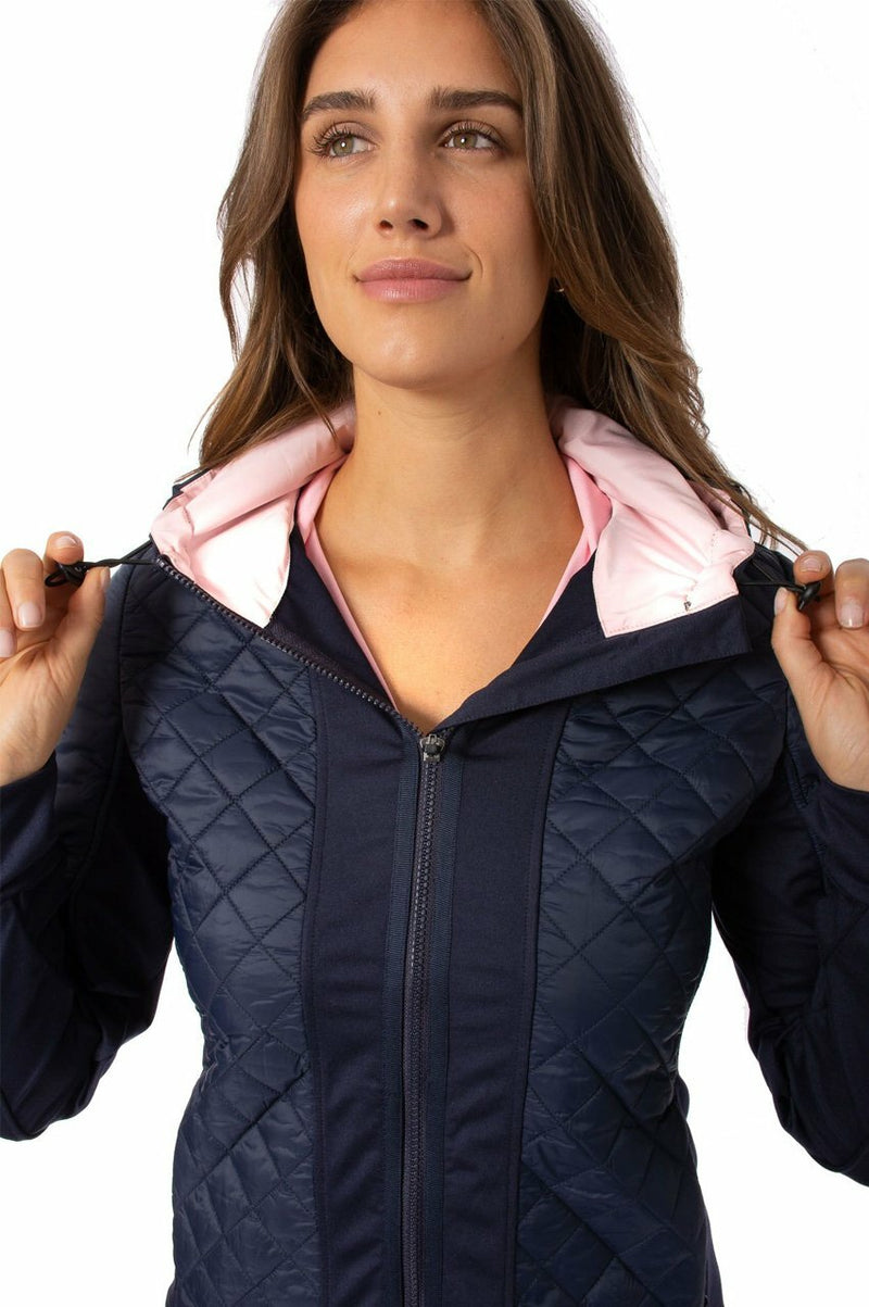 Golftini: Women's Hooded Windbreaker Jacket - Navy/Light Pink