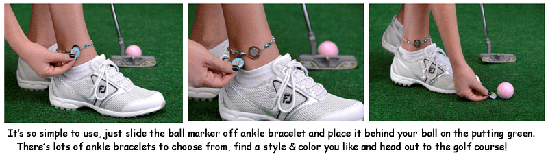 One Putt Designs - Black & White & Silver All Over Ball Marker Ankle Bracelet