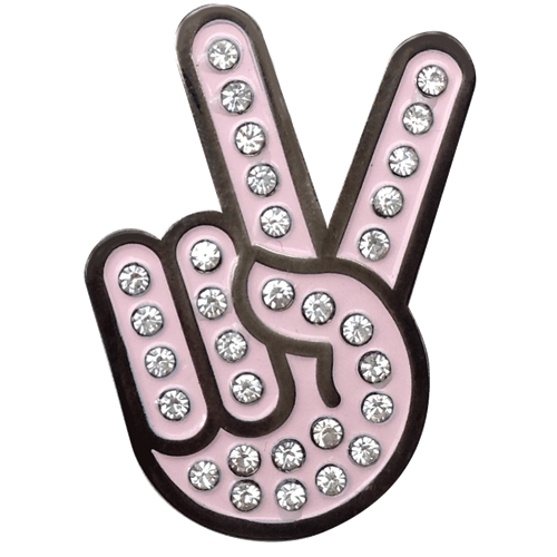 ReadyGolf: Hand Gesture - Peace Sign Ball Marker & Hat Clip with Crystals