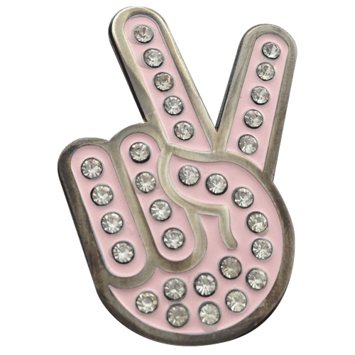 ReadyGolf: Hand Gesture - Peace Sign Ball Marker & Hat Clip with Crystals